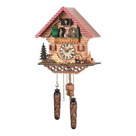 Quartz Cuckoo Clock Black forest house with music, turning dancers TU 474 QMT HZZG