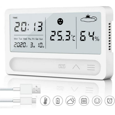 Rechargeable Digital Thermo Hygrometer with Alarm Clock - High Accuracy Hydrometer