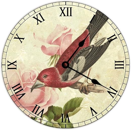 Retro Vintage Bird Wall Clock Garden French Country Tuscan Wall Clock Wooden Wall Clock,Battery Operated,Farmhouse Wall Decor Home Decor for Kitchen,Living Room,Bedroom,Office,12 Inch