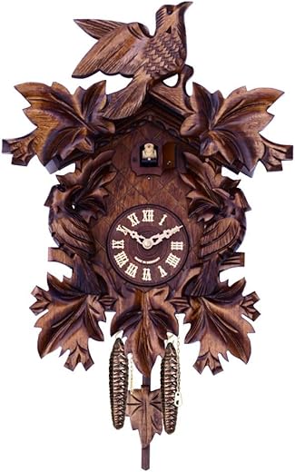 River City Clocks 16 Quartz Cuckoo Seven Hand-Carved Maple Leaves and Three Birds Wall Clock, Brown