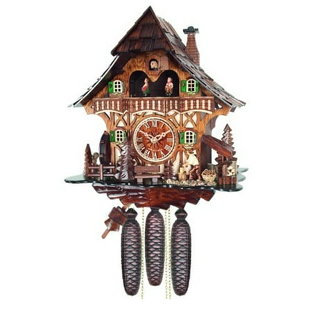 River City Clocks Eight Day Musical Cuckoo Clock Cottage with Woodchopper and Waterwheel