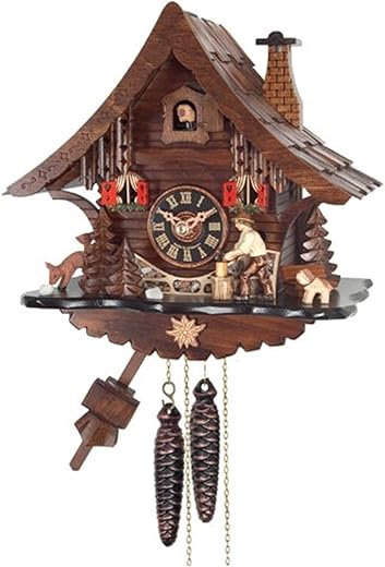 River City Clocks One Day Cuckoo Clock Cottage with Man Chopping Wood