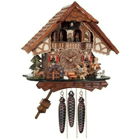 River City Clocks One Day Musical Cuckoo Clock Cottage with Boy and Girl on Seesaw