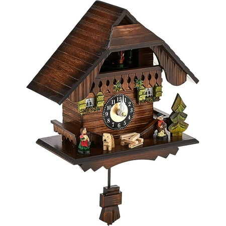 River City Clocks Quartz Cuckoo Clock - Painted Chalet with Dancers - Wesminster Chime or Cuckoo Sound - 7 Inches Tall - Model