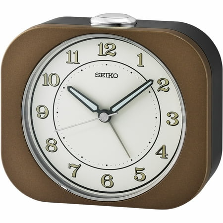 Seiko 4 inch Kyoda Beep Alarm Metallic Brown Mid-Century Modern Analog Quartz Desk Clock QHE195BLH