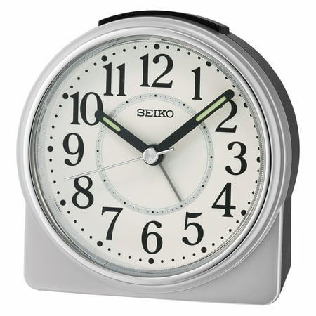 Seiko 4 inch Marui Beep Alarm Silver Analog Traditional Quartz Desk Clock QHE198SLH