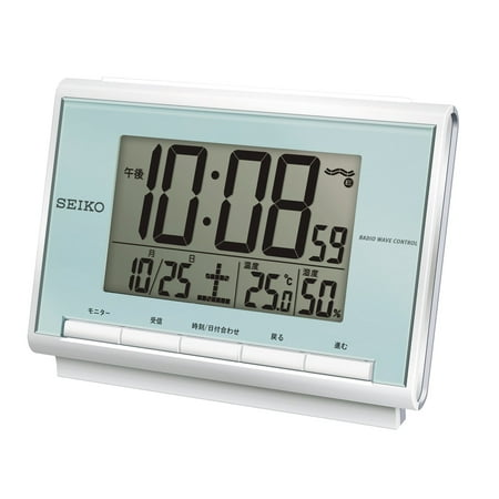 Seiko clock Alarm Clock Radio waves Digital calendar temperature humidity Express thin green Pearl SQ698L SEIKO