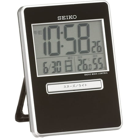 Seiko clock Alarm Clock Traveler radio waves Digital calendar temperature humidity express black metallic SQ699K SEIKO