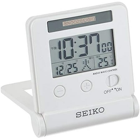 Seiko Clock Alarm Clock Travella Radio Wave Digital Automatic Light Calendar Temperature Display SQ772W