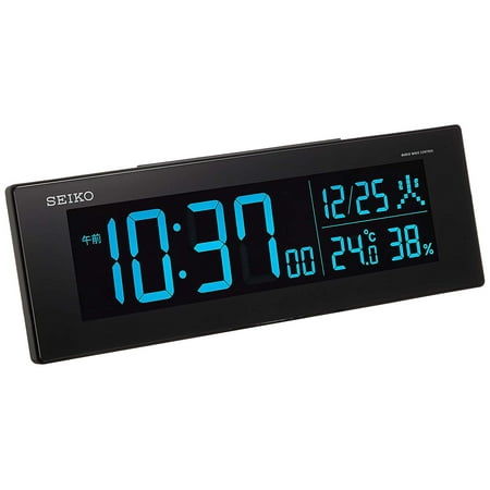 Seiko Clock Tabletop 01: Black Body size: 7.3 x 22.2 x 4.4 cm Radio digital AC color LCD series C3 No price tag BC406K// Alarm