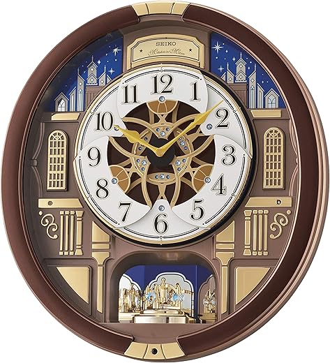 SEIKO Melodies in Motion Wall Clock, Nighttime City Skyline