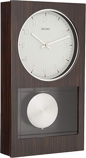 Seiko Modern Dark Wooden Wall Clock with Pendulum and Dual Chimes