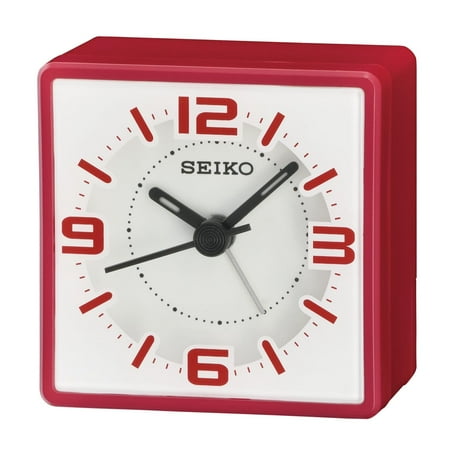 Seiko Sei Bedside Beep Alarm Clock, Red, Square, Quartz, Analog, QHE091RLH