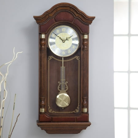 Seiko Stately Dark Brown Solid Oak Case Wall Clock with Pendulum and Chime 28 x 12.5 x 6, QXH004BLH