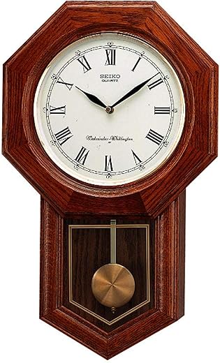 Seiko Wall Pendulum Schoolhouse Clock Dark Brown Solid Oak Case