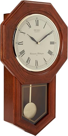 Seiko Wall Pendulum Schoolhouse Clock Dark Brown Solid Oak Case