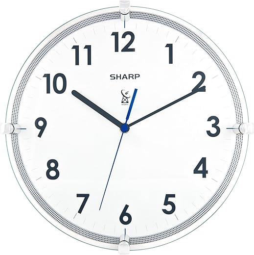 SHARP Atomic Analog Wall Clock – 10.5” Suspended Glass Face Atomic Clock - Sets Automatically - Easy to Read – Updates Automatically to Time Zone and for Daylight Savings