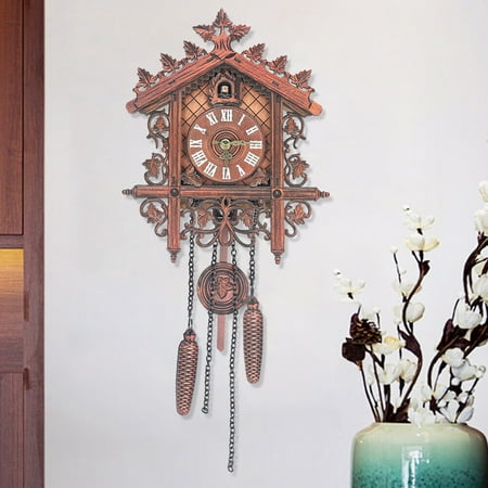 SHZICMY Vintage Musical Wood Cuckoo Clock Birds Antique Clock Rare Forest Style for Bedroom Study Room Brown