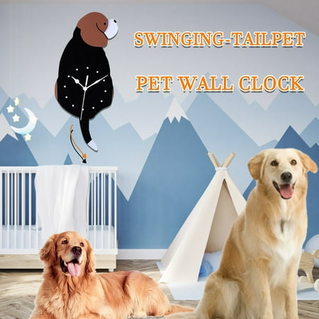 Slhenay Wall Clock Creative Dog Acrylic Wall Clock with Swing Tail Pendulum for Living Room Bedroom Kids Room Kitchen and Home Décor - Battery Not Included- Cute Puppy Wall Animal Wall Clock