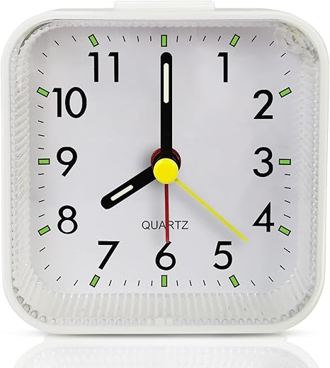 Small Battery Operated Analog Alarm Clock, Travel Clock,Quieter Bedside Clocks for Bedrooms Bathroom Shelf Desk,White