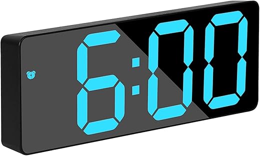 Small Digital Clock, 6.5 inch LED Display with Light Blue Digits, 3 Levels Brightness Adjustable, Desk Alarm, Table Clock with 1 Alarm, 12/24H, Temperature, Calendar Corded Powered(Blue)