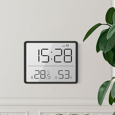 Small Digital Travel Alarm Clock Battery Operated, Portable Large Number Display Alarm Clock with Date, Temperature & Humidity Display, 12/24 H Small Desk Clock Black