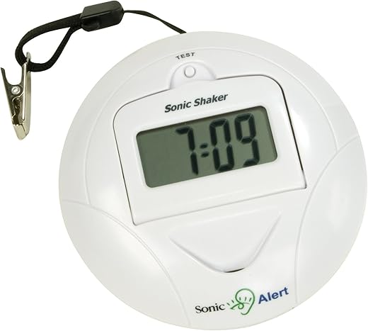 Sonic Alert Digital Alarm Clock - Travel Alarm Clock for Heavy Sleepers - Bed Shaker Alarm Clock - Vibrating Alarm Clock Under Pillow - Battery Operated – White