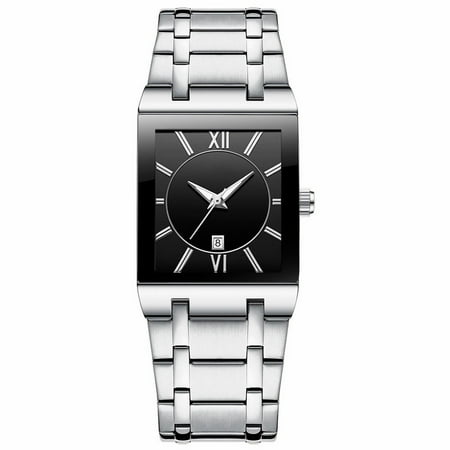 Square Watches for Men and Women Stainless Steel Mens Square Watch with Date Analog Quartz Fashion Business Casual Wristwatch Vibrating Alarm Clock Watch Infantry Watches for Men Mens Outdoor Watches