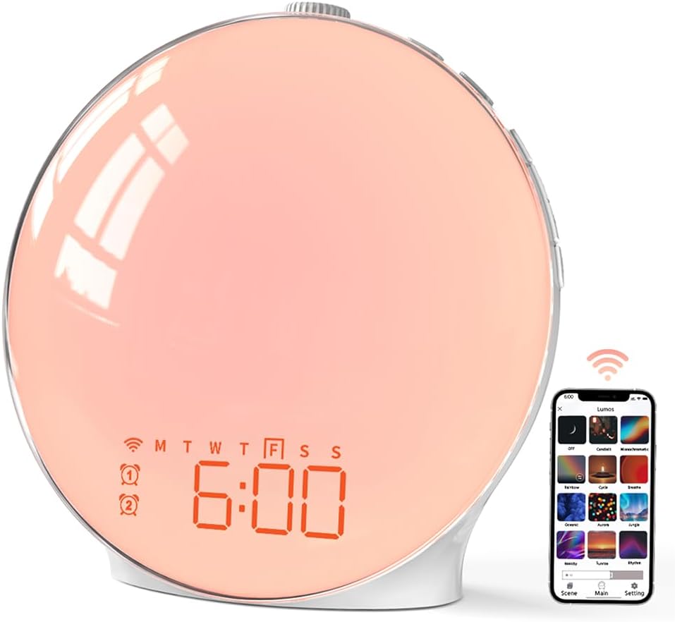 Sunrise Alarm Clock, Smart Wake-up Light Compatible with Alexa, Dual Alarms with FM Radio, Snooze Function for Heavy Sleepers, Adults&Kids