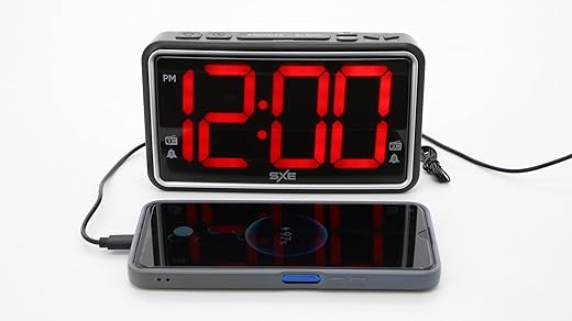 SXE Westclox Digital LED Alarm Clock Radio for Bedroom, 2.5 Extra Large Display, Dual Alarms, USB Charging Port, (Black)