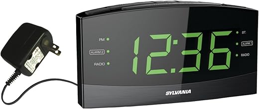 SYLVANIA Unknown SCR1989BT 1.8 Jumbo Digit Clock with AM/FM Radio, Bluetooth and Dual Alarm, Black