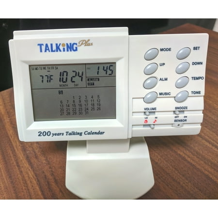 Talking Digital Desk Clock (Beige) 4 Alarms (Rooster or Melody), Reminder, Calendar, Temperature and 2 Snooze Settings. Large Display and Voice Announcement for Visually Impaired. Battery Operated.