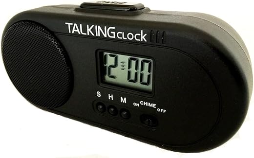 TALKING HUMAN VOICE SPANISH SPEAKING BATTERY POWERED TRAVEL ALARM CLOCK. VERY LOUD, VERY LARGE SPEAKER. Hourly chime. Snooze Alarm. Three alarm sounds including rooster. Great for HEAVY SLEEPERS !