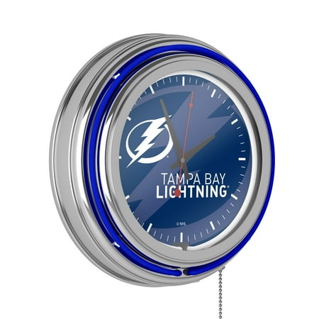 Tampa Bay Lightning Watermark Retro Neon Analog Wall Clock with Pull Chain