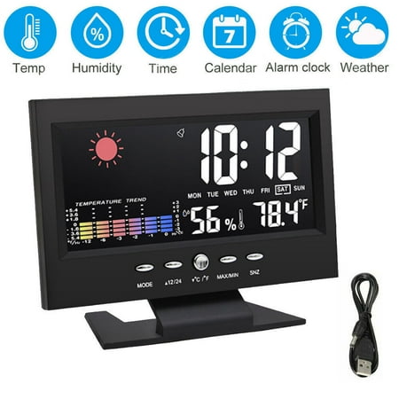 TASHHAR LED Digital Alarm Clock LCD Display Snooze Calendar Thermometer Hygrometer Weather Station for Home Bedroom