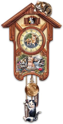 The Bradford Exchange Happy Tails Cuckoo Clock with Kitten Art by Jurgen Scholz