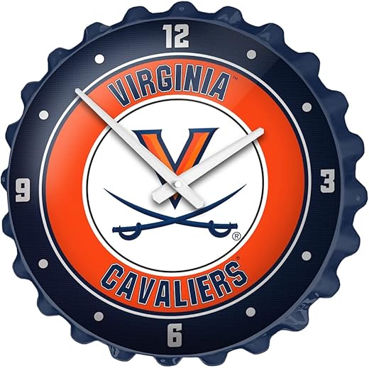 The Fan-Brand NCAA Virginia Cavaliers - Bottle Cap Wall Clock - Sports Team Bar Sign Décor - Home, Dorm, Garage, Office, Fan Cave