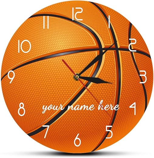 The Geeky Days Basketball Ball 3D Illusion Custom Your Name Modern Printed Wall Clock Boy Room Nursery Wall Watch Silent Movement Timepiece Basketball Boys Gift