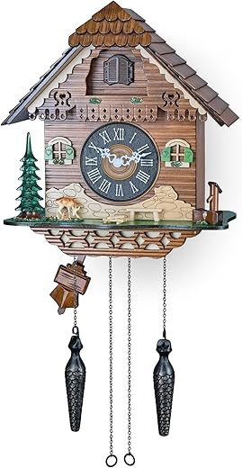 TIMEGEAR Cuckoo Wall Clock with Night Mode, Quartz Movement and Swinging Pendulum (The Farm)