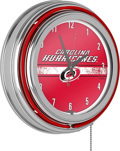 Trademark Global NHL Chrome Double Rung Neon Clock - Carolina Hurricanes