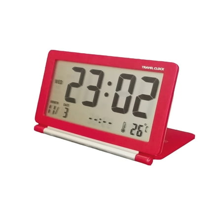 Travel Clock Large Number Display Alarm Clock With Temperature Battery Powered Small Desk Clock Black