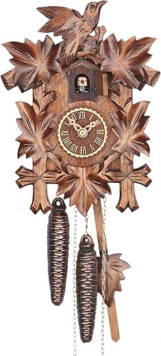 Trenkle Cuckoo Clock Five Leaves with Bird, 1 Day Running time, Walnut