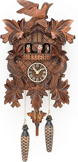 Trenkle Quartz Cuckoo Clock with Music 7 Leaves, 3 Birds TU 377 QMT