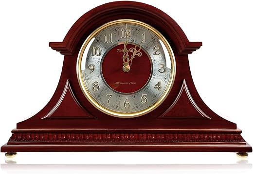 TXL Mantel Clock with Chimes 16.3" Silent Decorative, Wood Desk Clock Battery Operated, Vintage Tabletop Clock for Living Room Office Kitchen Shelf & Home Decor Gift, T20160