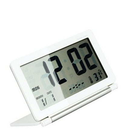 Ultra thin Folding LCD Travel Desk Digital Alarm Clock with Date/Time/Temperature/Snooze (White)