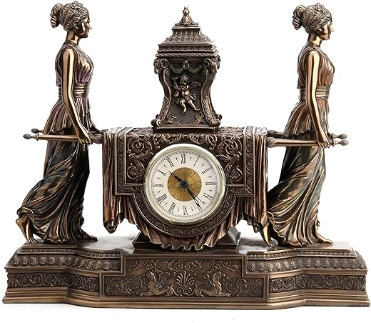 Unicorn Studio 12 Inch Tall Versailles Maidens Mantel Clock Resin Sculpture Bronze Finish