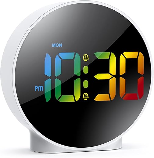 Upgraded Digital Alarm Clock, Kids Teens Digital Clock Bedside, Large Colorful LED Display, Battery USB Alarm Clock with Snooze 2 Alarms 12/24H 4 Adjustable Brightness for Bedroom, Office