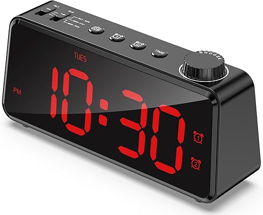 Upgrade Digital Clock Radios for Bedroom - Adjustable Brightness, FM Radio with Sleep Timer, USB Charging Port, Dual Alarm, Weekday Weekend, Battery Backup, Snooze, Simple to Set, for Teens Elders