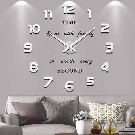 VANGOLD Frameless DIY Wall Clock 3D Mirror Wall Clock Large Mute Wall Stickers for Living Room Bedroom Home Decorations