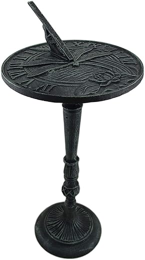 Verdigris Finished Cast Iron Dragonfly Sundial with Pedestal